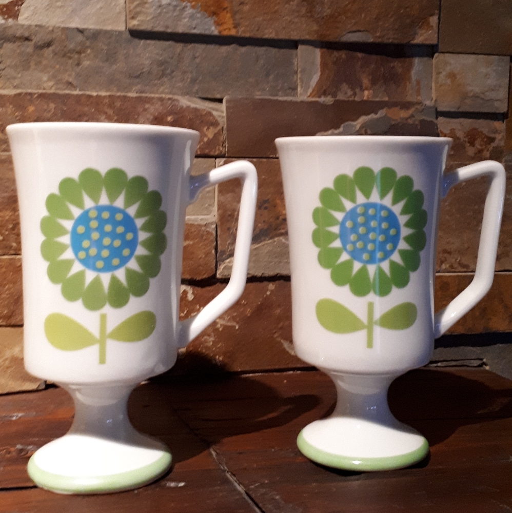 Vintage JSC Sunflower Pedestal Mugs
